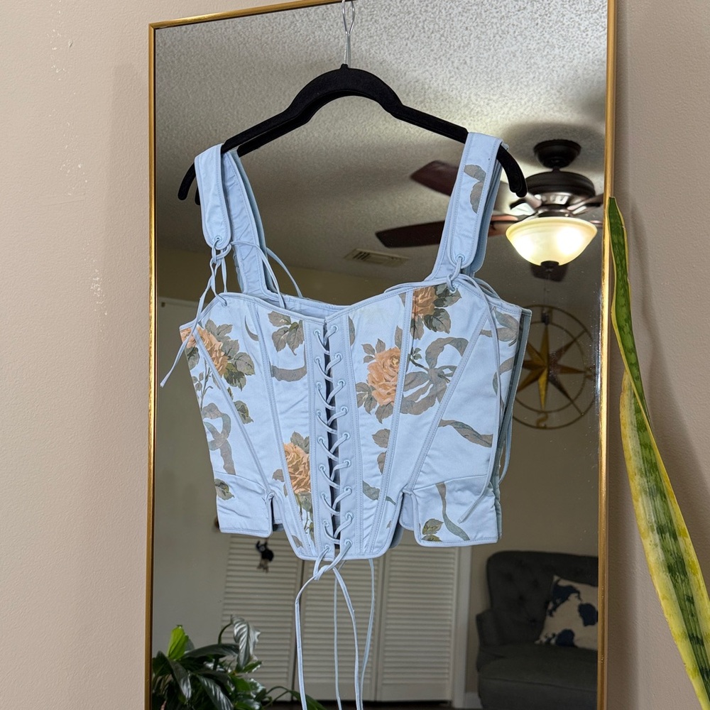 House of CB CALLIE Blue Rose Reversible Cotton Corset Top NWOT - Picture 4 of 8